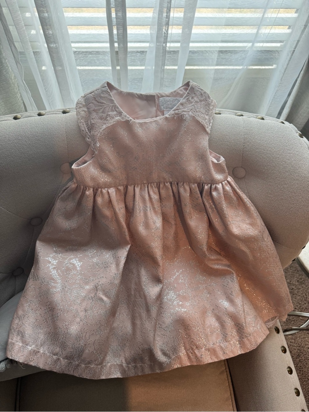 Girls' Sparkle Lace-Shoulder Party Dress in Blush Pink